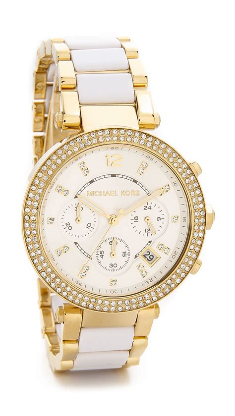 michael kors white gold watch|Michael Kors gold diamond watch.